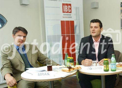 IBC setzt Impulse - Pressegespräch am 4.07.2006 in Graz
Mag.Thomas Mrak, Innofinanz - Steiermärkische Forschungs- und Entwicklungsförderungsges.m.b.H mit  Mag.Ulrich Obmann; Center Manager IBC,  sche Forschungs- und Entwicklungsförderungsges.m.b.H