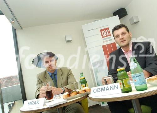 IBC setzt Impulse - Pressegespräch am 4.07.2006 in Graz
Mag.Thomas Mrak, Innofinanz - Steiermärkische Forschungs- und Entwicklungsförderungsges.m.b.H mit  Mag.Ulrich Obmann; Center Manager IBC,  