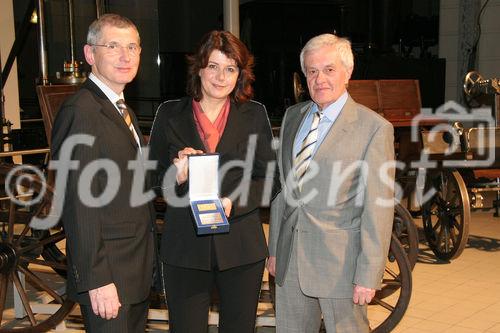 IGM-Preis Verleihung an die Direktorin des Technischen Museums Wien - v.l. Leo Musil (CR Freie Fahrt),  Dr. Gabriele Zuna-Kratky, Helmut Zwickl