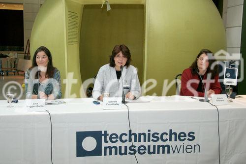 Präsentation der neuen permanenten Ausstellung im Technischen Museum Wien, v.l.: Mag. Lisa Noggler-Gürtler (Projektleiterin, Techisches Museum Wien) Dr. Gabriele Zuna-Kratky (Direktorin Technisches Museum Wien), Ursula Gillmann (Ausstellungsgestaltung und Szenografie, Arge Gillmann-Schnegg)