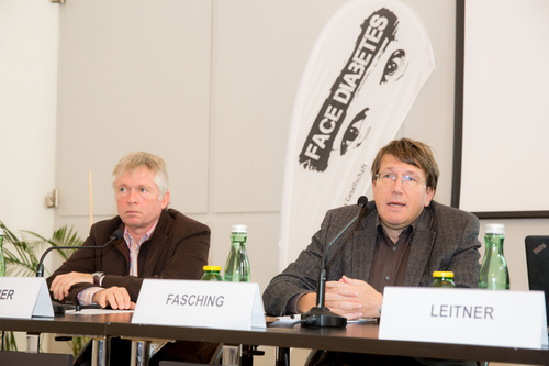  (c) fotodienst / Anna Rauchenberger - Wien, am 28.10.2014 -  Pressegespräch Anlässlich des Weltdiabetestages am 14. November startet die Österreichische Diabetes Gesellschaft (ÖDG) eine Awareness-Kampagne, da die Gesundheitsausgaben mit der Zunahme an Diabetes rasant steigen. FOTO v.l.: Uni.-Prof. Dr. Thomas C. Wascher, Hanuschkrankenhaus, 1. Medizinische Abteilung, Präsident der ÖDG, Prim. Univ.-Prof. Dr. Peter Fasching, 5. Medizinische Abteilung mit Endokrinologie, Rheumatologie und Akutgeriatrie, Wilhelminenspital der Stadt Wien: