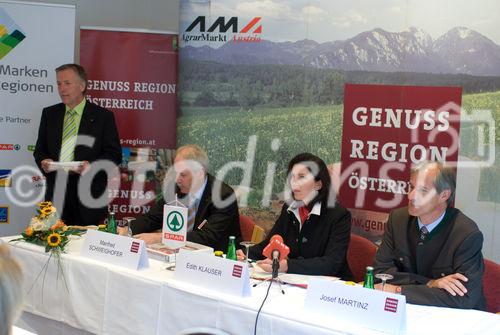 Kärntens Genussregionen wachsen. SPAR setzt auf Produktvorteile von regionalen Lebensmitteln. v.l.n.r.: -, Dir. Manfred Schweighofer, Sekt. Leiterin DI Edith Klauser, Agrar LR Josef Martinz