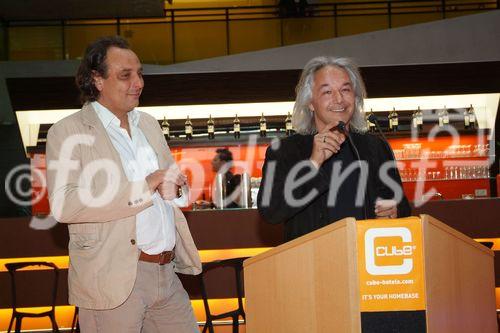 (C)Fotodienst/Christian Rath - Feierliche Eröffnung des CUBE Hotel in Biberwier - Lermoos. FOTO: Alexander Melchior (Geschäftsführer der Bergbahnen Langes) und Rudolf Tucek (CUBE Gründer und Vorstandsvorsitzender der Vienna International Hotelmanagement AG)