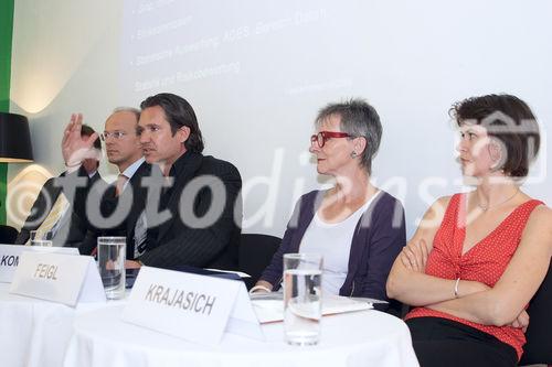 (C) fotodienst/Gudrun Krieger - Wien 29.05.2008 - Pressekonferenz - Histaminintoleranz - Wissenschaftlichen Gesellschaft zur Forschung und Weiterbildung im Bereich nahrungsmittelbedingter Intoleranzen -(NutriDis):li nach re: Dr.  med. Markus Pfisterer (Vorsitzender der wiss. Gesellschaft), Ao. Univ.-Prof. Dr. Michael Wolzt (Facharzt für Innere Medizin, Buchautor), Dr. Univ. Priv. Doz. Peter Komericki (Abt. f Umweltdermatologie und Venerologie, Graz), Betroffene - Dr. Susannne Feigl, Maga Barbara Krajasich