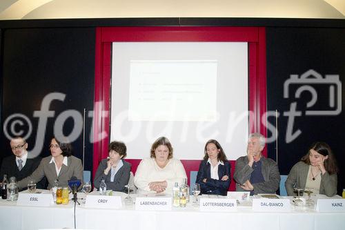 (c) fotodienst/Dan Carabas - Wien 20.05.08 - Volkskrankheit Alzheimer-Demenz - Foto.: v.l. Herr Leitner, Astrid Essl (GfK Austria), Mag. Antonia Croy (Alzheimer Angehörige Austria), Mag. Sigrid Labenbacher (Pflegewissenschaftlerin), DGKS Natalie Lottersberger (Care-Ring), Prof. Peter Dal-Bianco (Österreichische Alzheimer Gesellschaft), Marion Kainz (Filmregisseurin)