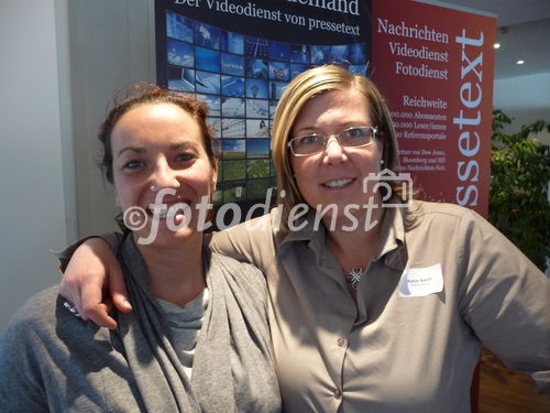 Cristina Pucher und Katja Sanin von der Messe Bozen beim Auftakt der dritten Social Media Praxis Tour der Nachrichtenagentur pressetext. Der Presseclub in München ist ausverkauft.