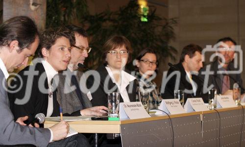 (C) fotodienst/Anna Rauchenberger - Wien - 11.01.2007 - Podiumsdiskussion zum Thema 'Gemeinsamkeiten erkennen, Synergien nutzen'. FOTO v.l.: Moderator Christian Baumgartner (Naturfreunde Internationale), Christina Neumeister-Böck (Landidyll-Hotels), Wolfgang J. Kraus (Wien Tourismus, stv. Dir.), Carmen Mentil (GF Alpine-Pearls), Julia Balatkat (Odyssee Reisen), Peter Hohl (Eurotours International), Andreas Tschulik (Lebensministerium).