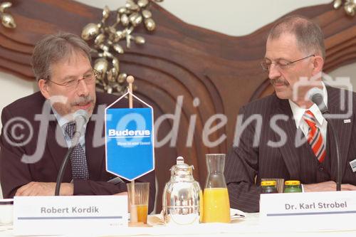 (c) Fotodienst / Daniel K. Gebhart - Robert Bosch AG Österreich: 19 % Umsatzwachstum bringt Investitionsschub - FOTO: v.l. Robert Kordik (Geschäftsführer Buderus Austria Heiztechnik GmbH), Karl Strobel (Alleinvorstand der Robert Bosch AG Wien)