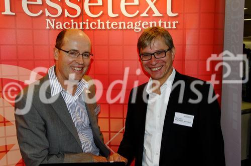 Die Themen Management und Leadership standen im Mittelpunkt des Kommunikationskongresses 2011, der am 15. und 16. September in Berlin stattfand. Dietmar Wilke (pressetext) und Michael Kalthoff-Mahnke (DPRG). 