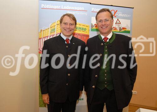 Der oberösterreichische Landmaschinenhersteller Pöttinger präsentierte auf der Rieder Messe seine erfreuliche Bilanz. Im Bild die Firmenchefs Klaus und Heinz Pöttinger (v.l.)