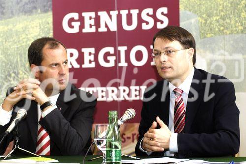 Dr. Gerhard Drexel,Vorstandsvorsitzender Spar Österreich ;Josef Pröll, Landwirtschaftsminister ;Salzburg freut sich seit Samstag über drei weitere Genussregionen. Die Auszeichnungen wurden durch BM Josef Pröll und Agrarlandesrat Sepp Eisl im Rahmen des Rupertikirtag verliehen. Dazu Dr. Gerhard Drexel, Vorstandsvorsitzender von Spar Österreich und Partner der  Allianz: „Das stete Wachstum der Genuss Region Österreich zeigt den Erfolg der Initiative von Landwirtschaftsministerium und AMA. Immer mehr Regionen wollen die Qualität und regionale Herkunft ihrer Produkte betonen.“ Die Allianz ist unter dem Leitmotiv „Starke Marken – Starke Regionen“ konsequent qualitätsorientiert und bekennt sich zur regionalen Vielfalt Österreichs. 