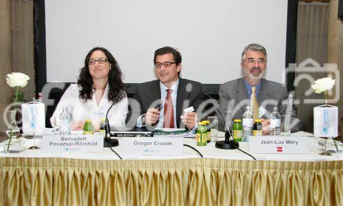 (C) fotodienst/Anna Rauchenberger - Wien 25.04.2007  - Capgemini präsentierte heute im Palais Ferstel den 'World Retail Banking Report'. FOTO v.l.: Bernadett Povazsai-Römhild (Senior Consultant Banking, Capgemini Österreich/Eastern Europe), Gregor Erasim (Sector Manager Financial Services, Capgemini Österreich/Eastern Europe), Jean-Luc Méry (Business Development Director, EFMA, Paris).