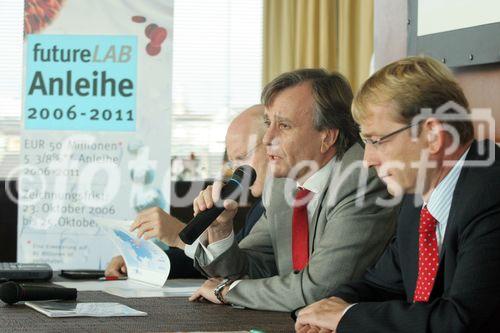 (C) fotodienst/Anna Rauchenberger - Wien 16.10.2006 - FUTURELAB Holding GmbH begibt öffentliche Unternehmensanleihe. FOTO v.l.: Christian Würtele (GF Futurelab), Univ. Prof. Dr. Michael Havel (GF Futurelab), Mag Christian Säckl (Head of Global Markets der RZB).