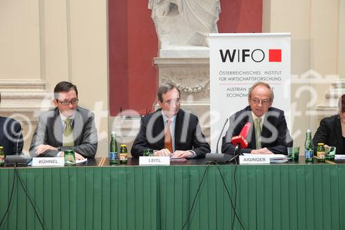  (c) fotodienst/Katharina Schiffl - Wien, am 28.02.2012 - Das Österreichische Institut für Wirtschaftsforschung lädt zur Präsentation empirischer Grundlagen für ein neues, sozio-ökologisches Wachstumsmodell eines europäischen Forschungskonsortium. FOTO Richard Kühnel (Leiter der Vertretung der Europäischen Kommission in Österreich), Christoph Leitl (Präsident der Wirtschaftskammer Österreich und des WIFO), Karl Aiginger (Leiter des WIFO und Koordinator von WWWforEurope).: