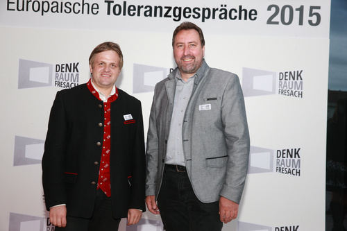 Europäische Toleranzgespräche 2015: Empfang für die Denker und Philosophen am 21. Mai 2015 im Hotel Holiday Inn in Villach mit Fresachs Bürgermeister Gerhard Altziebler.