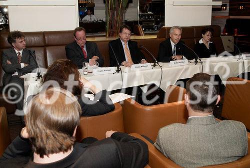 (c) fotodienst/Dan Carabas - Wien 06.11.07 - BV. Speakers Lounge des Österreichischen Generikaverbandes (OEGV) - FOTO v.li.: Dr. Christoph Leprich, Franz Bittner, Univ.-Prof. Dr. Franz Böhmer, Dr. Peter Eichler, Dr. Gabriela Petrovic
