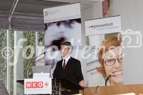 © fotodienst / Die Fotografen Innsbruck
22.2.2006 - Gedanken gut geschützt in der Wirtschaftskammer Tirol
Bild: Dipl.-Ing. Christian Kögl / Patentamt