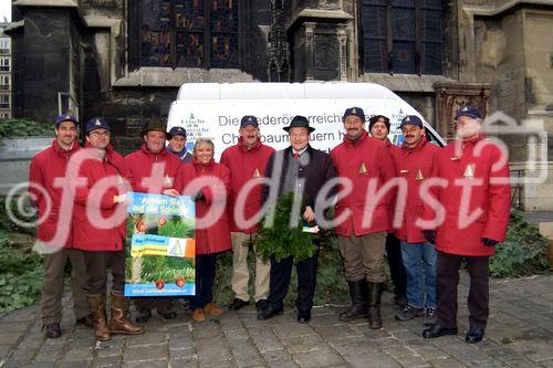 Landwirtschaftskammer Niederösterreich - Tannenreisig für den Stefansdom - Abgeordneter zum Nationalrat Ing. Hermann Schultes und seine Crew verteilen Tannenreisig vor dem Stefansdom