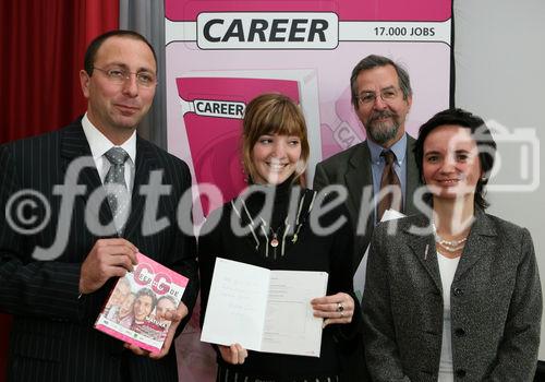 Bild vl.: Markus Gruber (Herausgeber), Gewinnerin, Dr. Peter Härtel (VWG), Heidrun Strohmeyer (Sektionschefin BM:BWK)