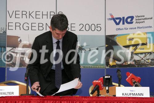 Flughafen Wien kann für das Jahr 2005 gute Verkehrsergebnisse und 7,3 % Passagierwachstum verzeichnen. Bild: Michael Kochwalter (Vienna International Airport). Foto: Anna Rauchenberger, am 18.01.06