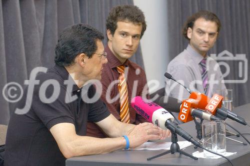 Pressegespräch: Eröffnung des HAKOAH-Sportzentrums. Foto v.l.: Paul Haber (Präsident HAKOAH), Schwimmstar Markus Rogan, Ronald Gelbard (künft. Leiter des Hakoah Sportzentrums)                                                                                                                            