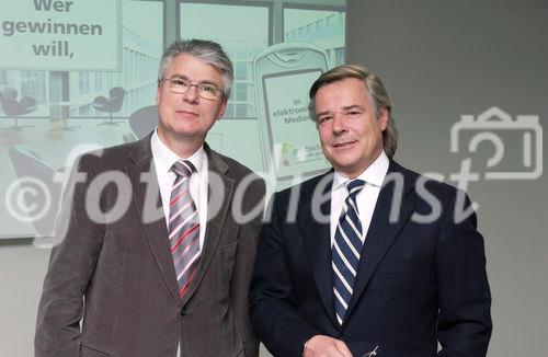 Bilanzmedienkonferenz Goldbach Media AG. Bild: Klaus Kappeler, Chief Executive Officer (CEO) der Goldbach Media AG; Peter A.C. Blum, Praesident des Verwaltungsrates der Goldbach Media AG