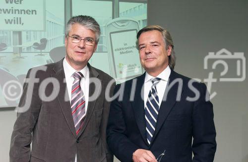 Bilanzmedienkonferenz Goldbach Media AG. Bild: Klaus Kappeler, Chief Executive Officer (CEO) der Goldbach Media AG; Peter A.C. Blum, Praesident des Verwaltungsrates der Goldbach Media AG