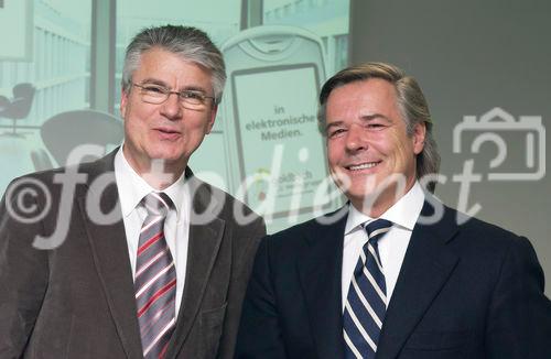 Bilanzmedienkonferenz Goldbach Media AG. Bild: Klaus Kappeler, Chief Executive Officer (CEO) der Goldbach Media AG; Peter A.C. Blum, Praesident des Verwaltungsrates der Goldbach Media AG