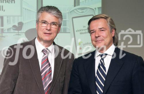 Bilanzmedienkonferenz Goldbach Media AG. Bild: Klaus Kappeler, Chief Executive Officer (CEO) der Goldbach Media AG; Peter A.C. Blum, Praesident des Verwaltungsrates der Goldbach Media AG