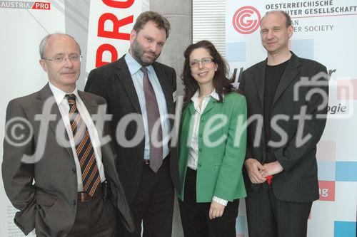 (c) Fotodienst / Daniel K. Gebhart - AustriaPro (WKO) veranstaltet den AustriaPro Exptertentag 2006 in Kooperation mit dem 2nd eBusiness Day der Österreichischen Computer Gesellschaft (OCG) - FOTO: DI Rudolf Bauer, A.O. Univ. Prof. Dr. Karl Fröschl, A.O. Univ. Prof. Dr. Christine Strauss, Dr. Hans Zeger