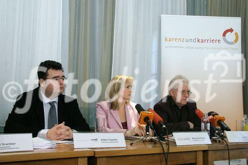 (C) fotodienst/Anna Rauchenberger - Wien 20.03.2006 - Strukturelle Väter-Karenz und Mütter-Karrieren im europäischen Vergleich: Was lockt die neuen Väter an den Herd? FOTO v.l.: Mag. Arthur Forstner (Prokurist der waff PM GesmbH), Mag. Manuela Vollmann (GF abz.austria), Ingolfur Gisláson (Leiter des Centers für Gender Equality in Rejkawik, Island).