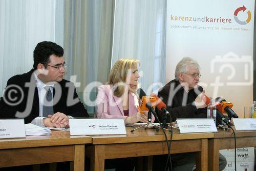 (C) fotodienst/Anna Rauchenberger - Wien 20.03.2006 - Strukturelle Väter-Karenz und Mütter-Karrieren im europäischen Vergleich: Was lockt die neuen Väter an den Herd? FOTO v.l.: Mag. Arthur Forstner (Prokurist der waff PM GesmbH), Mag. Manuela Vollmann (GF abz.austria), Ingolfur Gisláson (Leiter des Centers für Gender Equality in Rejkawik, Island).