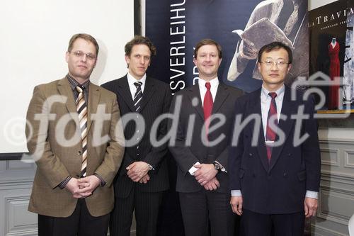 Stiftung Pfizer Forschungs-Preis verleiht in Zuerich Preise 2007 fuer Medizin. Bild: Preistraeger aus dem Bereich Herzkreislauf, PD Dr. med. Peter Ammann, PD Dr. med Christian Sticherling, Dr. Andrea Domenighetti, Dr. med. Qing Wang