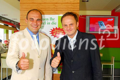 Die im Osten Österreichs starke Fastfood-Kette baut ab 2006 ihre Standorte österreichweit aus. Foto: Alexander Platzl (Geschäftsführer Schnitzelhaus RestaurationsgmbH) und Oliver Platzl (Geschäftsführer Schnitzelhaus RestaurationsgmbH)