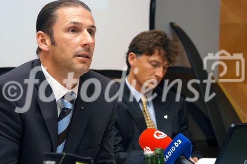 (C)fotodienst/Mag. Daniel Katzinger - Wien 04.10.2006,
Heute fand im Vienna Marriot Hotel das Fischer-Ski Wirtschafts-Pressegespräch 2006 statt.
Es wurden Details aus den Bereichen Unternehmen/Finanzen und Sport/Events präsentiert.
Foto v.l.: Ing. Gregor Dietachmayr (Der Geschäftsführer der Fischer Ges.m.b.H), Mag. Gernot Kellermayr (Verkaufsleiter für Österreich)