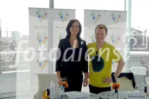 Presseinformation Olymp Culinaric: Das Galadinner zumNetworking
Foto v.li.na.re: Nina Billinger (Olymp Culinaric Geschäftsführerin); Gerhard Fuchs (Österreichs Koch des Jahres 2004)