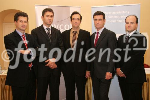 (C) Fotodienst/Anna Rauchenberger - 12.10.2007 - Wien - Der Entwurf des 'Mittelstandsfinanzierungs-gesellschafts-Gesetzes 2007' bringt erheblichen Standortnachteil für Österreich' Das eigenständige Private Equity Gesetz ist weiterhin dringend notwendig.  FOTO v.l.: Dr. Anton Zahradnik (Partner, DORADA BRUGGER JORDIS Rechtsanwälte GmbH), Mag. Markus Fichtinger (GF Aktienforum), Dr. Jürgen Machart (GF, AVCO), Dr. Christian Kaltenegger (Vorstandsvorsitzender AVCO), Dr. Stefan Haslinger (Partner, KPMG).
