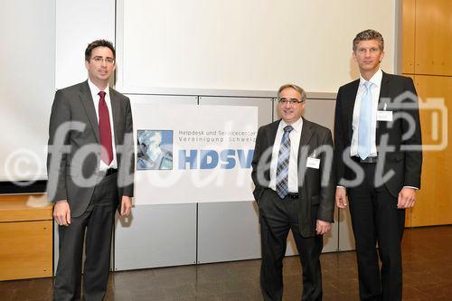 1. Swiss Business - & IT - Service-management Forum 2010
Technopark Zürich.
Vlnr. Matias Eugster ( Karer Consulting ), Miguel Jimenez ( HDSV ), Guido Schmid ( HDSV ).