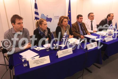 George Kaminis Mayor of Athens  (3 R), Louka Katseli (4R) , Minister  of Labour and Social Insurances, Anna Dalara (5 R) deputy Minister of Labour and Social Insurances, Yiannos Livanos (L) General Secretary for Youth,  Argiris Peroulakis (2 R)  head of sector of Communication Partnership and Relays , Leonidas Antonakopoulos (L)  head of Information Office of European Parliament in Greece 