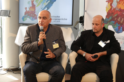 Das erste Tourismusforum im Rahmen der Europäischen Toleranzgespräche am 16. Mai 2018 im Hotel Holiday Inn Villach war der Suche nach dem Paradies in Europa und darüber hinaus gewidmet. Im Bild v.l.n.r. Georg Overs (Tourismus Region Villach), Harald Ertl (Slow Food Region).
