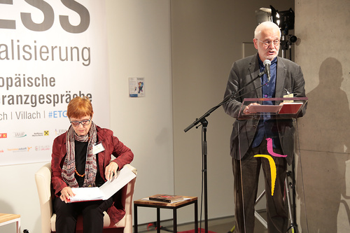 Lesung beim PEN-Forum der Europäischen Toleranzgespräche in Fresach. Franka Lechner mit PEN-Präsident Helmuth A. Niederle. 