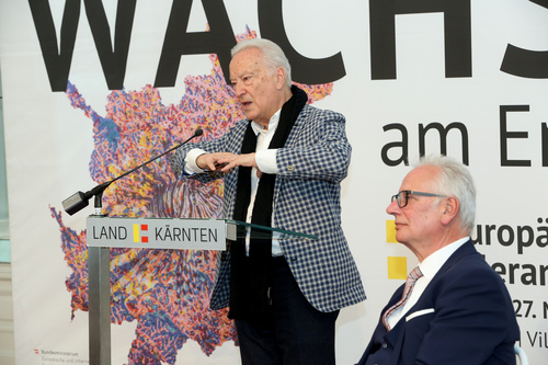 Das Programm der Europäischen Toleranzgespräche 2023 wurde am Dienstag 28. Februar im Spiegelsaal der Landesregierung in Klagenfurt vorgestellt. Im Bild: Kuratoriumspräsident Hannes Swoboda.