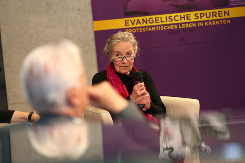 Europaforum der Toleranzgespräche am 25. Mai 2023. Im Bild v.l.n.r. Kuratoriumspräsident Hannes Swoboda, Theologin Barbara Rauchwarter.