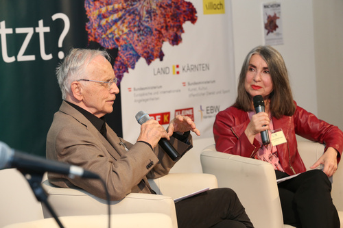 Europaforum der Toleranzgespräche am 25. Mai 2023. Im Bild: Moderatorin Mathilde Schwabeneder mit dem Theologen Paul M. Zulehner.