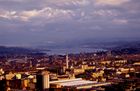 Zürich-City: panoramic view from Hönggerberg (West end) over the Limmat-City to the lake and the whole agglomeration of the gold coast up to the mountains: Panorama-Sicht vom Hönggerberg über Zürich's Innenstadt, über das Seebecken und die Goldküste zur linken. 