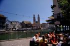 Zürich-City, Old town at the limmat river in front of the Storchen Hotel, one of Zürich's cosiest and most pittoresque places. Das Café des Storchen Hotels in der Innenstadt von Zürich am Limmatufer gehört zu den schönsten Plätzen in der Finanzmetropole der Schweiz