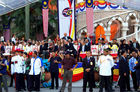 50 Jahre Merdeka Unabhängeits-Parade am 31. August 2007 in uala Lumpur mit zahlreichen
ausländischen Staatsgästen, vielen Staatschefs und Regierungspräsidenten aller asiatischen Länder sowie Abgesandte, Diplomaten von den USA, von UK Britischem Königreich. 
Kolonialismus, Unabhängigkeit, Islam, Staatsreligion. Medienspektakel, Journalisten, 
Sicherheitsleute, Beamte, Regierung, Besucher, Militärparade, Islam, Staatsreligion,
mit zahlreichen asiatische Länder-Staatschefs und Regierungspräsenten zu Gast 

50 Years Merdeka-Parade in Kuala Lupur at 31st of august 2007. Celebration of 50 years 
nation-building and freedom from the british empire colonialism in a malay-muslim, chinese, indian mixed society. The Tribune in front of the parliament house with the invited asian presidents and representatives, diplomats from UK and USA as well as from many more countres. Mediaspectakel with thousands of journalist, TV-Stations and media-representatives 
around the world covering this big malaysian event of history
