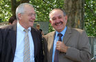 Der Zürcher Stadtratspräsident Dr. Elmar Ledergerber und REgierungsrat Dr. Hans Hollenstein an der Euro 08 Schlussbilanz-Pressekonferenz