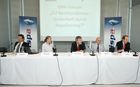 (C) fotodienst/Anna Rauchenberger - Wien, 27.06.2008 -  ISPA Forum 'EU Rechtsrahmen - Sicherheit durch Regulierung?'. Rudolf Strohmeier (EU Kommission), Othmar Karas (Europäisches Parlament) und Sarah Brabender (EuroISPA) präsentieren die Vorschläge für eine Überarbeitung des europäischen Rechtsrahmens für elektronische Kommunikationsnetze und -dienste. FOTO: Kurt Einzinger (ISPA Generalsekretär, EuroISPA, PSG ENISA), Sarah Brabender (EuroISPA), Rudolf Strohmeier (EU Kommission), Alfred Stratil (Europäischer Rat, BMVIT), Othmar Karas (Abgeordneter des Europäischen Parlaments)