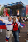 Russian footballfans in the arena of Zürich at the concert before the last match. Russische Fussballfans in der Fan-Arena von Zürich am Konzert vor dem letzten Spiel